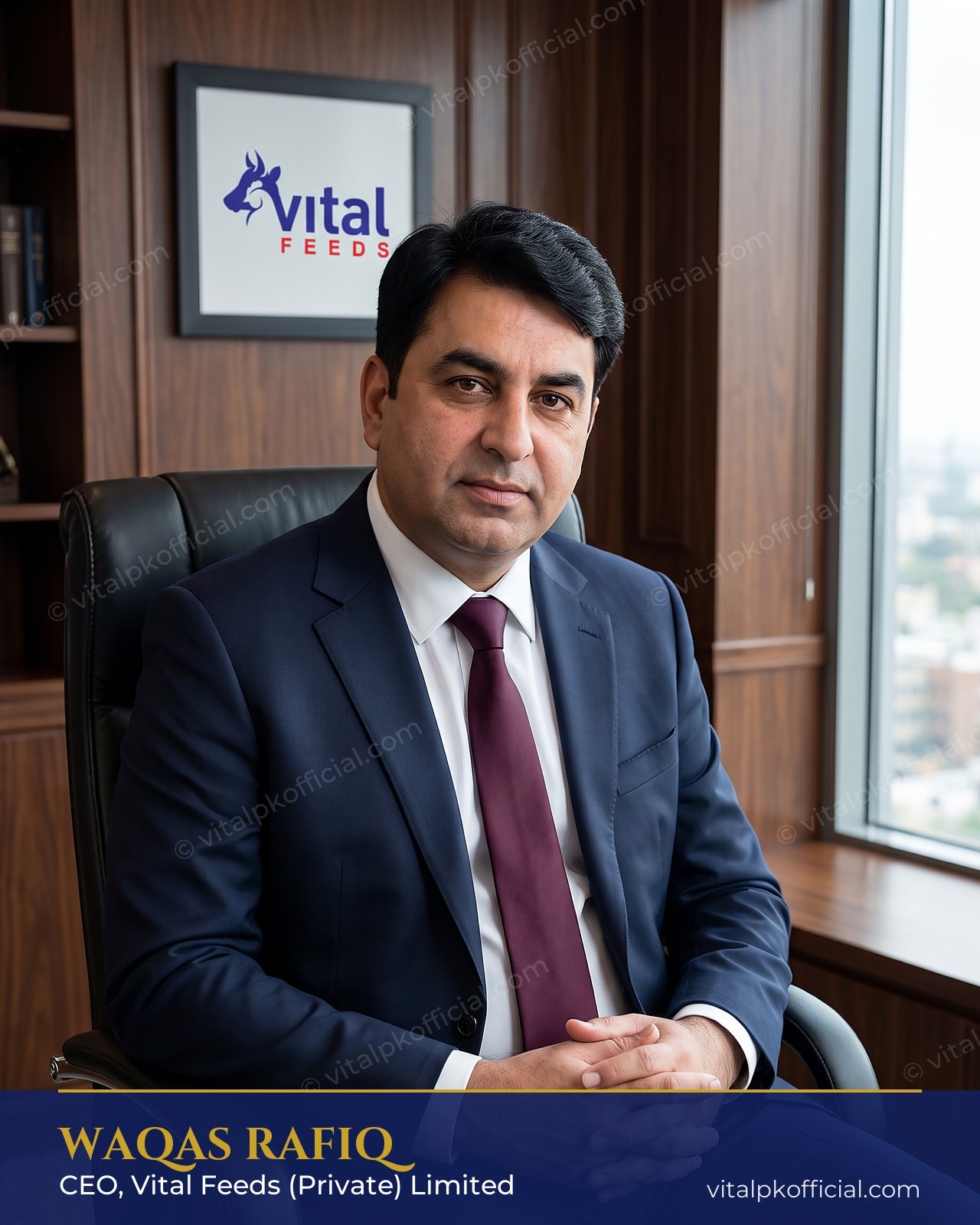 Waqas Rafiq, CEO of Vital Feeds (Private) Limited, in his office