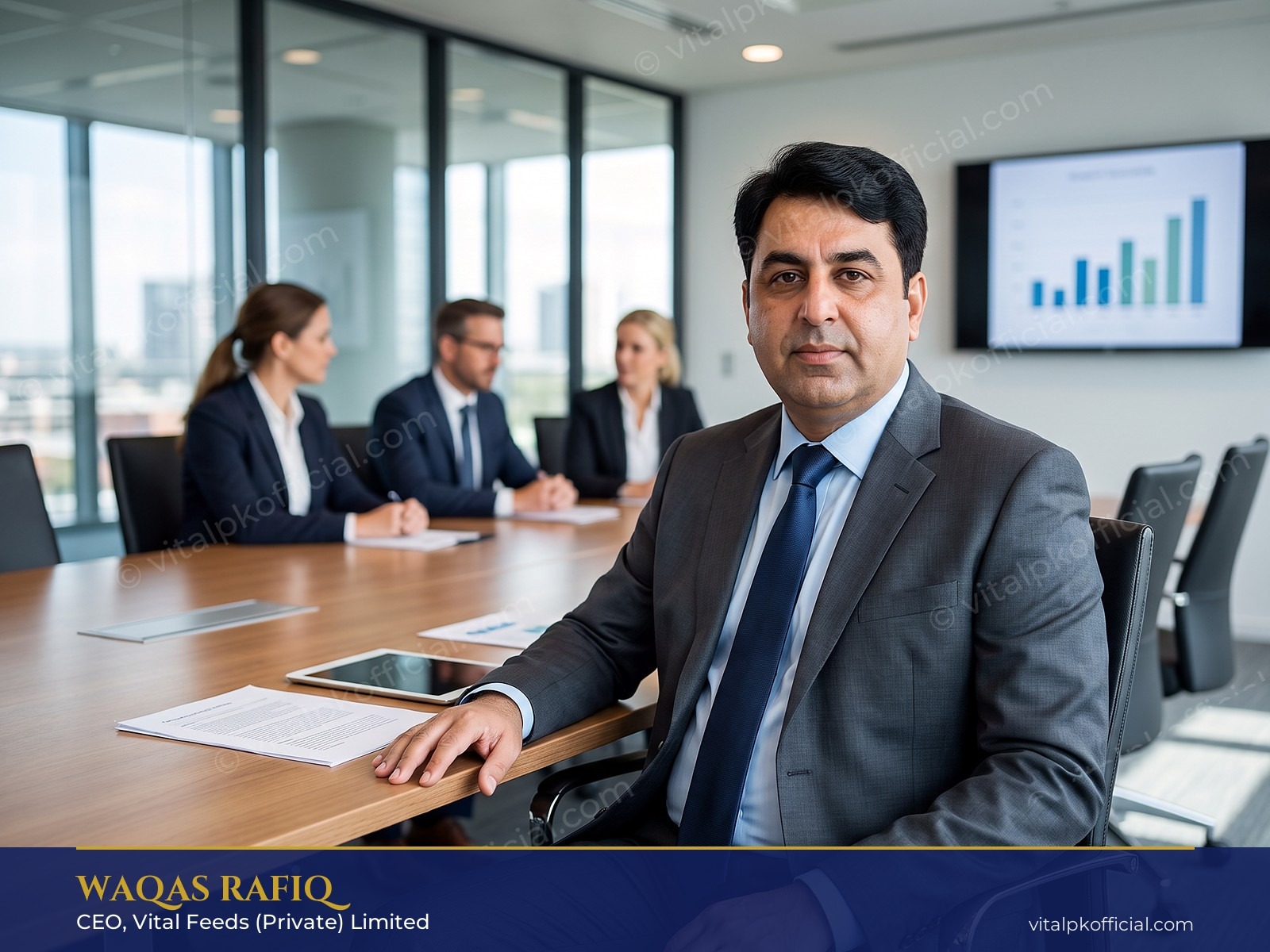 Waqas Rafiq, CEO of Vital Feeds (Private) Limited, leading a boardroom meeting